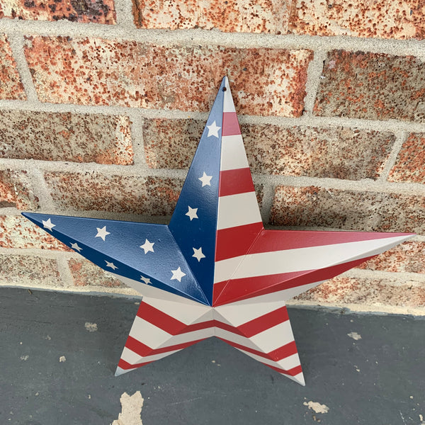 AMERICANA USA FLAG BARN STAR METAL RED BEIGE NAVY BLUE STAR WESTERN HOME DECOR HANDMADE