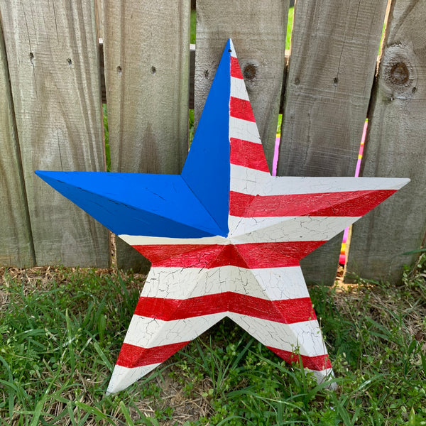 CRACKLE STAR RED WHITE BLUE Metal Wall Art Western Home Decor Handmade 9",12",16",24",30",34",36"