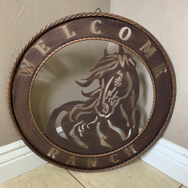 23" WELCOME RANCH HORSE METAL WALL WESTERN HOME DECOR NEW