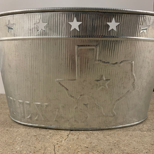 24" TEXAS BUCKET SILVER METAL OVAL TUB BEVERAGE HOLDER WESTERN HOME DECOR HANDMADE NEW #EH12495