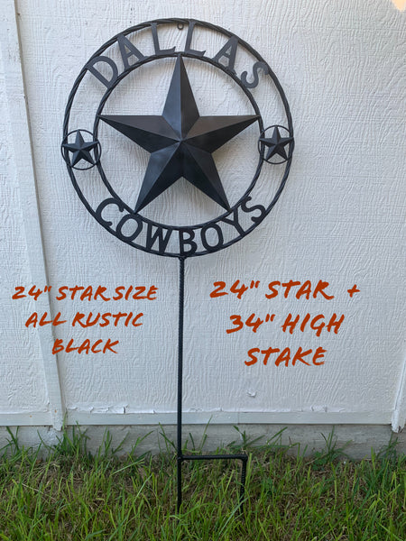 24" STAR & 34" STAKE DALLAS COWBOYS DECOR METAL ART WESTERN HOME WALL DECOR ALL RUSTIC BLACK STAR WITH 34" STAKE