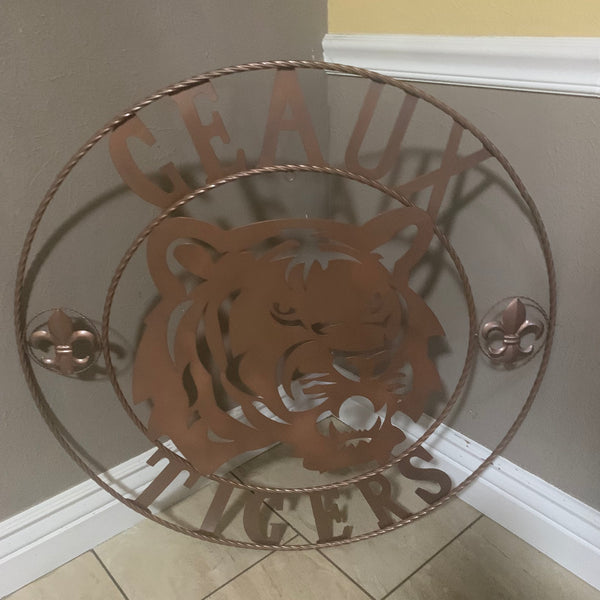 12",18", 24", 32", 36" GEAUX TIGERS HAMMERED COPPER CUSTOM METAL VINTAGE CRAFT SIGN TEAM HANDMADE