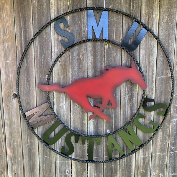 12",18",24",32",36" SMU MUSTANGS METAL CUSTOM VINTAGE CRAFT WALL ART TEAM SIGN HANDMADE