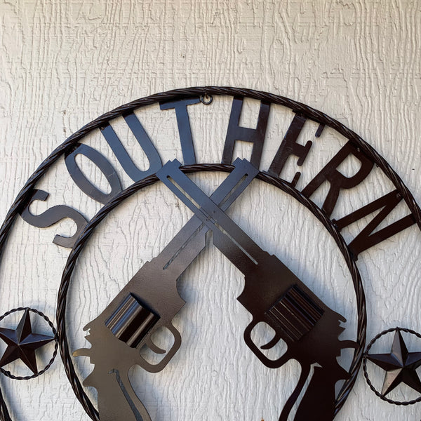 #SI_XL2132 SOUTHERN PRIDE 24" GUNS PISTOLS BROWN METAL WALL ART WESTERN HOME DECOR NEW