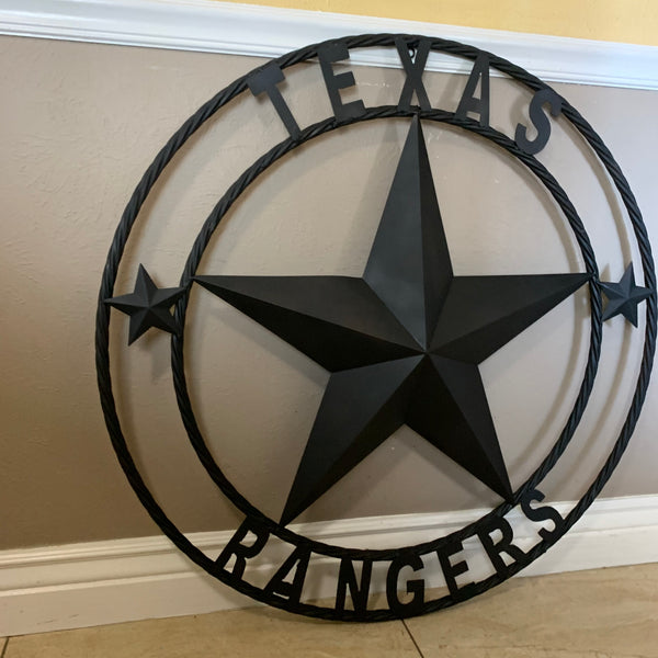 TEXAS RANGERS BLACK LONE STAR METAL TEAM WESTERN HOME DECOR CRAFT