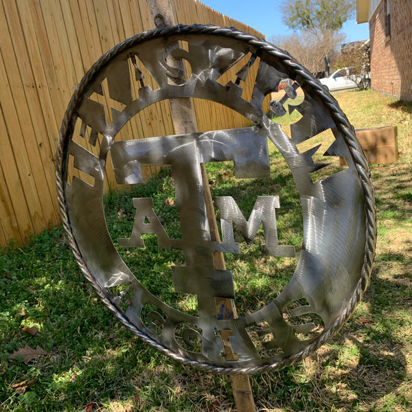 24" TEXAS A&M WIDE BAND RAW METAL CUSTOM VINTAGE CRAFT WALL ART TEAM SIGN HANDMADE