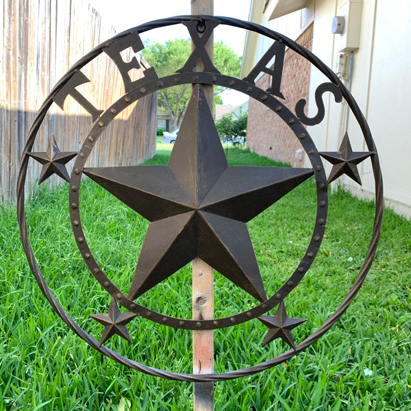 24" TEXAS BARN STAR BEADED METAL ART WESTERN HOME DECOR VINTAGE RUSTIC DARK BRONZE