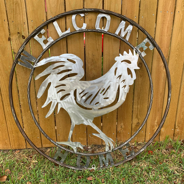 YOUR CUSTOM NAME ROOSTER LASERCUT RAW METAL ART WITH RING DESIGN WESTERN METAL ANIMAL ART HOME WALL DECOR BRAND NEW
