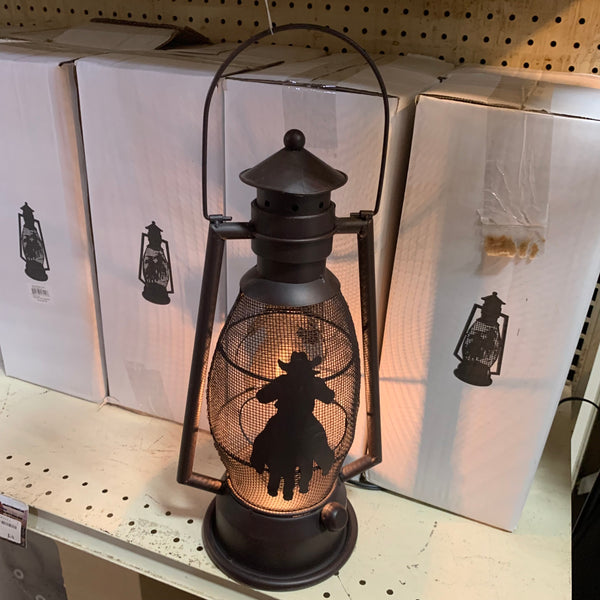 COWBOY LANTERN LAMP METAL ART ELECTRIC WESTERN HOME WALL DECOR NEW