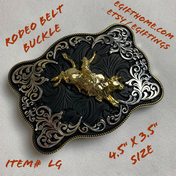 4.5" X 3.5" RODEO BELT BUCKLE BLACK SILVER & GOLD WESTERN BUCKLE FASHION ART NEW #EH12269