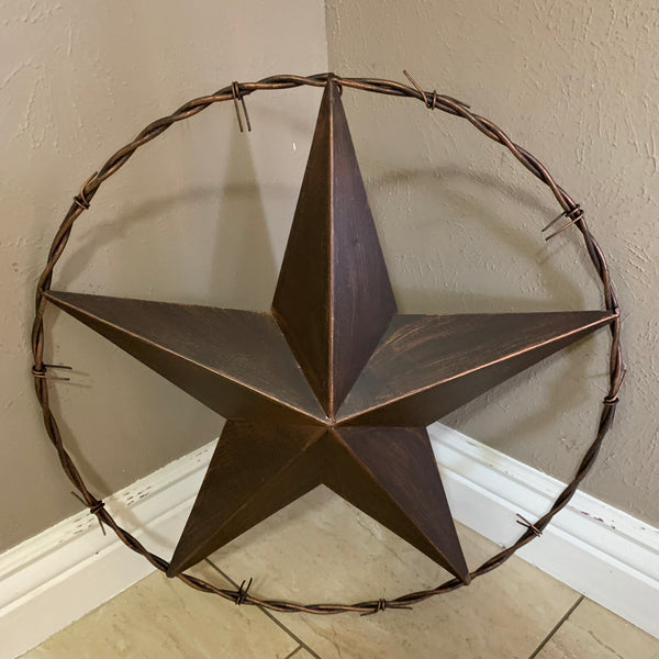 24" BARBWIRE TWISTED RING METAL WALL ART WESTERN HOME DECOR RUSTIC BRONZE COPPER #A10024