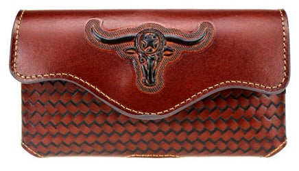 #MW_RLP-006  7" LONGHORNS HORIZONTAL LEATHER POUCH EXTRA LARGE  BELT LOOP HOLSTER CELL PHONE CASE UNIVERSAL OVERSIZE--FREE SHIPPING