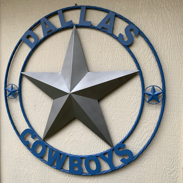 DALLAS COWBOYS SILVER & LIGHT BLUE BARN STAR CUSTOM VINTAGE METAL LONE STAR ART WESTERN HOME DECOR SIZE:24",32",36",40",42",44",46",50"