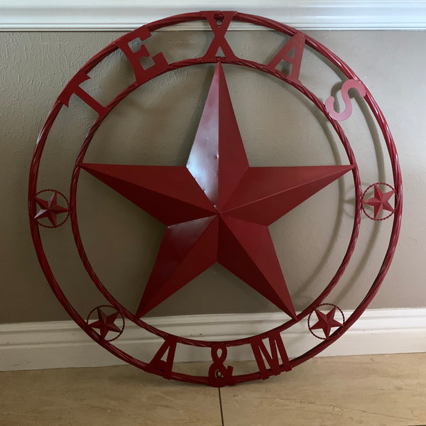 TEXAS A&M BURGUNDY RED BARN LONE STAR METAL CUSTOM VINTAGE CRAFT TEAM STAR WESTERN HOME DECOR HANDMADE SIZE:24",32",36",40",42",44",46",50"