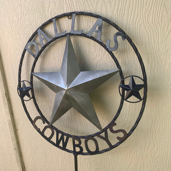 24" STAR & 34" STAKE DALLAS COWBOYS DECOR METAL ART WESTERN HOME WALL DECOR ALL SILVER & NAVY BLUE WITH 34" STAKE