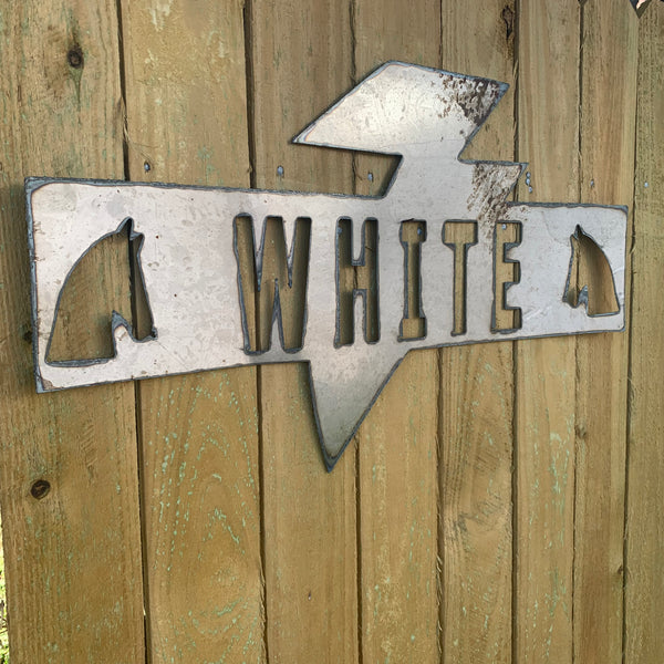 CUSTOM NAME LIGHTNIN HORSE SIGN RAW METAL BARN ROPE RING WESTERN HOME DECOR HANDMADE 24",32",36"