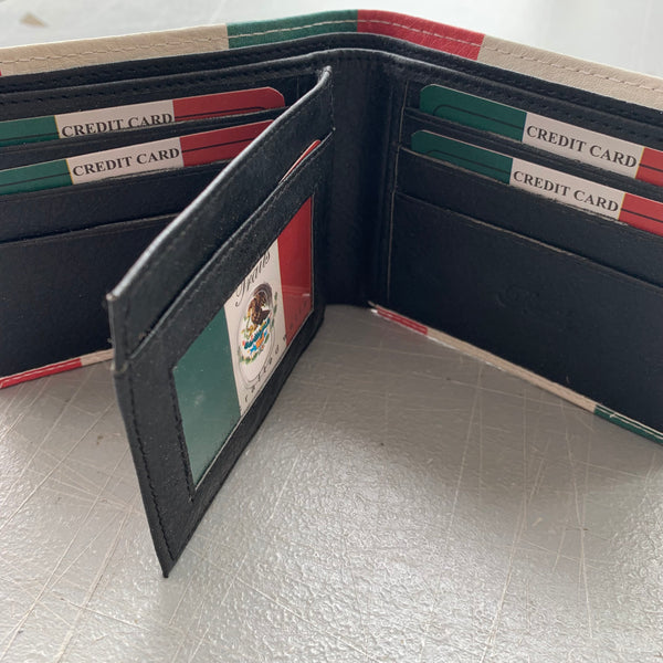 4.25" x 3.75" MEXICO FLAG WALLET LEATHER BIFOLD WALLET NEW-- FREE SHIPPING