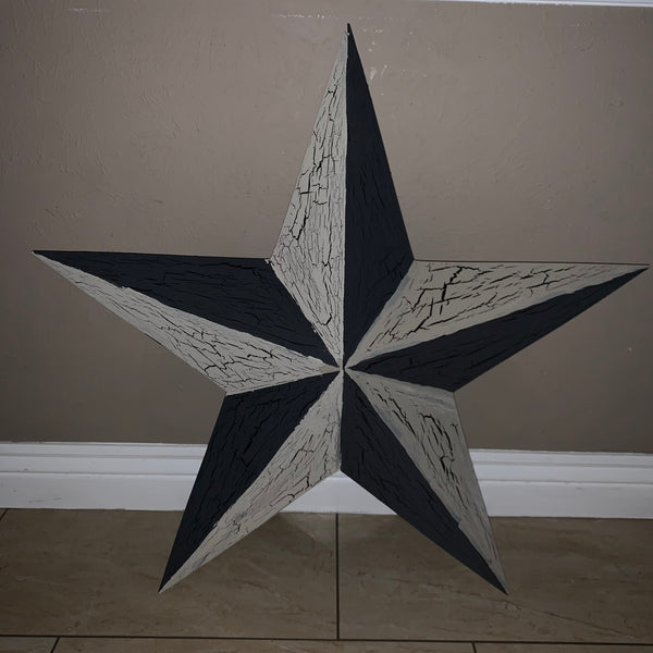 CRACKLE STYLE BEIGE & BLACK METAL BARN STAR METAL WALL ART WESTERN HOME DECOR RUSTIC NEW