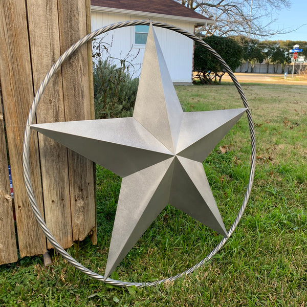 12",16",24",32",34", 36",38",40",48",60",72",96" RUSTIC GREY BARN LONE STAR WITH TWISTED ROPE RING METAL WALL ART WESTERN HOME DECOR VINTAGE RUSTIC CRAFT NEW