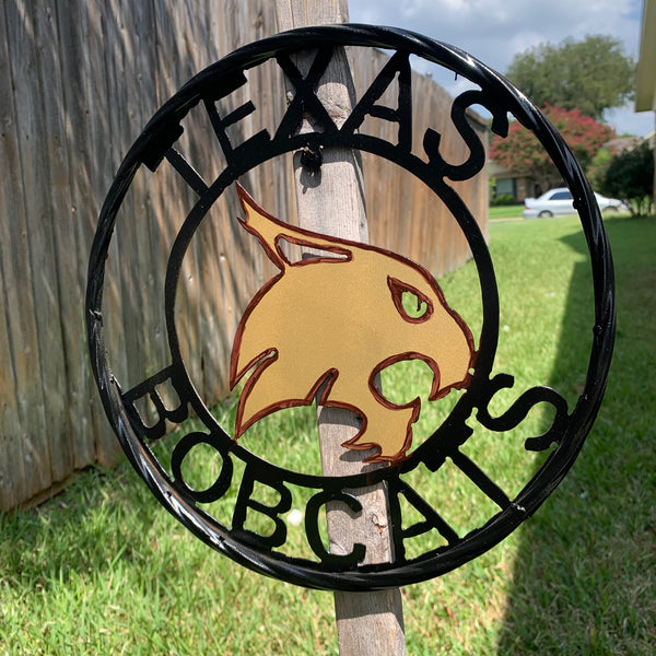 12" TEXAS BOBCATS CUSTOM METAL VINTAGE CRAFT SIGN TEAM WESTERN HOME DECOR HANDMADE