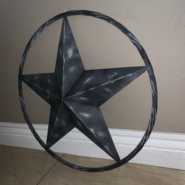 RUSTIC BLACK DISTRESSED TWO TONE BARN LONE STAR ROPE RING METAL WALL ART WESTERN HOME DECOR HANDMADE