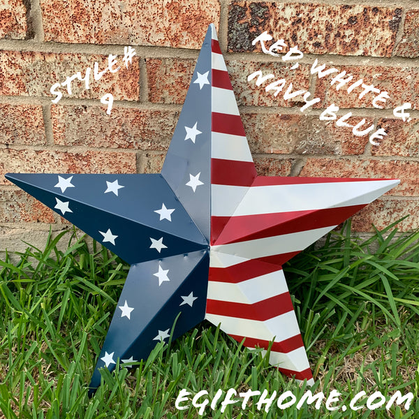 12",16",24",30",36" USA AMERICAN FLAG STAR STYLE#9 RED WHITE & BLUE METAL BARN STAR METAL WALL ART HANDMADE