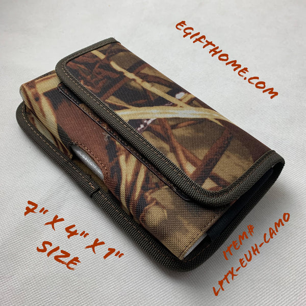 MX_LPOTX-EUH-CAMO 7" LUXMO XL MEGA EXTRA LARGE HORIZONTAL CAMO RUGGED POUCH VELCO CLOSURE  &  BELT LOOP CLIP HOLSTER CELL PHONE CASE UNIVERSAL OVERSIZE