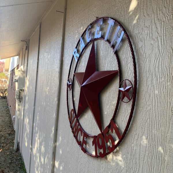 RAGETH STYLE YOUR CUSTOM STAR METAL NAME RUSTIC BURGUNDY RED PHILLIPS CUSTOM 3d STAR METAL NAME BARN STAR TWISTED ROPE RING DESIGN METAL WALL ART HOME DECOR ANY SIZE