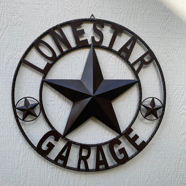LONESTAR GARAGE STYLE CUSTOM BARN NAME STAR LONESTAR GARAGE METAL NAME BARN STAR WITH TWISTED ROPE RING 3d STAR ART WESTERN HOME DECOR RUSTIC BROWN