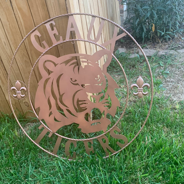 12",18", 24", 32", 36" GEAUX TIGERS HAMMERED COPPER CUSTOM METAL VINTAGE CRAFT SIGN TEAM HANDMADE