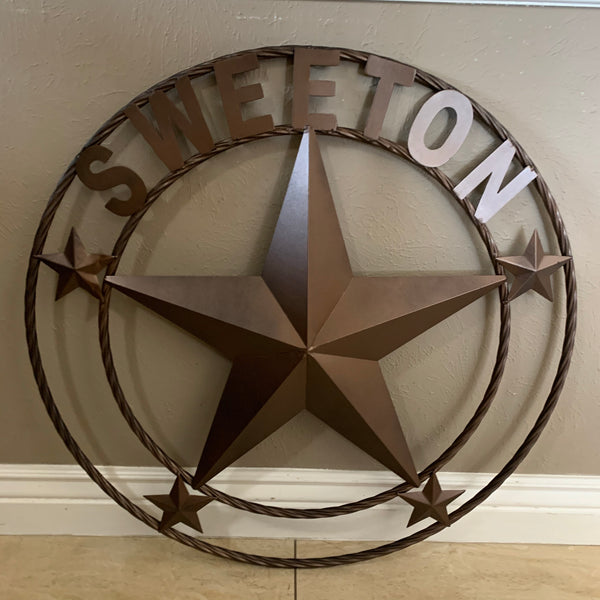 LOPEZ CUSTOM STAR NAME BARN METAL STAR 3d TWISTED ROPE RING WESTERN HOME DECOR RUSTIC  BRONZE HANDMADE 24",32",34",36",40",42",44",46",50"