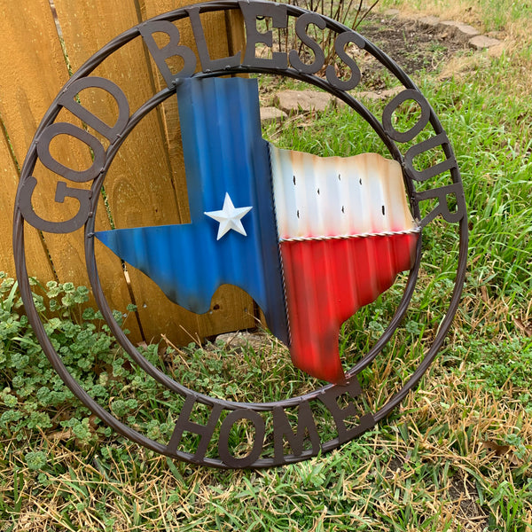 24" WAVY GOD BLESS PUR HOME STATE OF TEXAS METAL CRAFT SIN WESTERN HOME DECOR HANDMADE NEW