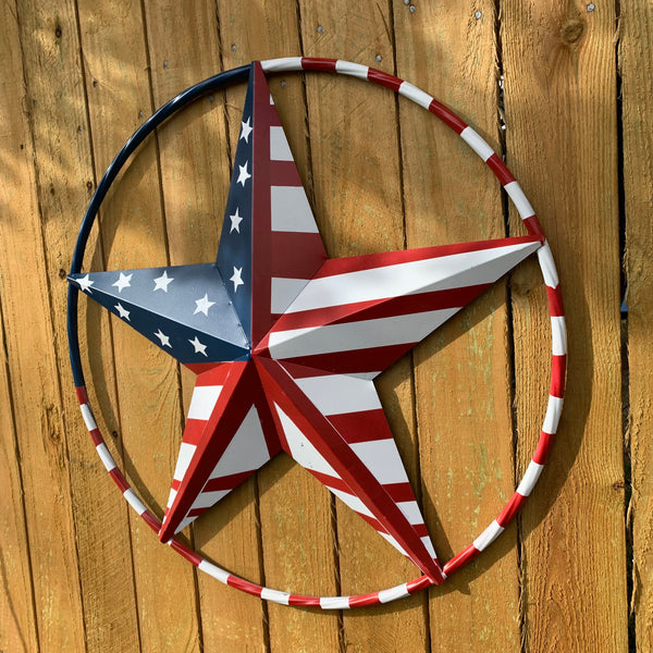 PEACE STAR METAL RED WHT BLUE STAR WESTERN HOME DECOR HANDMADE 12",16",24",32"36",38",40",48"