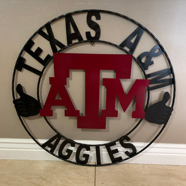 TEXAS A&M, GIGEM AGGIES THUMBS UP METAL CUSTOM VINTAGE CRAFT TEAM SIGN HANDMADE
