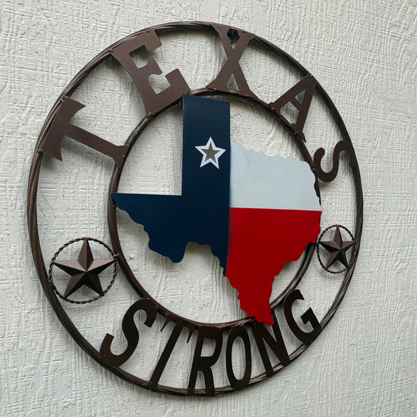 24" TEXAS STRONG BARN METAL WALL ART SIGN WESTERN HOME DECOR RED WHITE BLUE HANDMADE