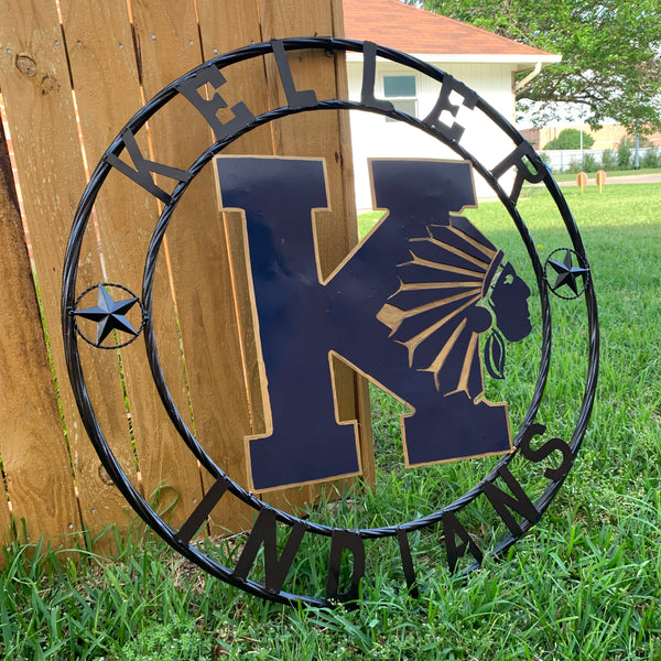 KELLER INDIANS CUSTOM VINTAGE METAL CRAFT WALL ART TEAM SIGN WESTERN HOME DECOR NEW