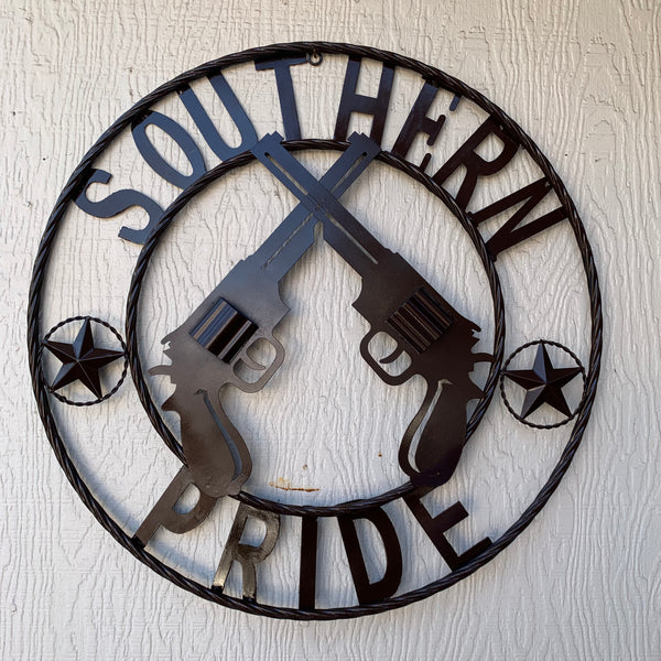 #SI_XL2132 SOUTHERN PRIDE 24" GUNS PISTOLS BROWN METAL WALL ART WESTERN HOME DECOR NEW