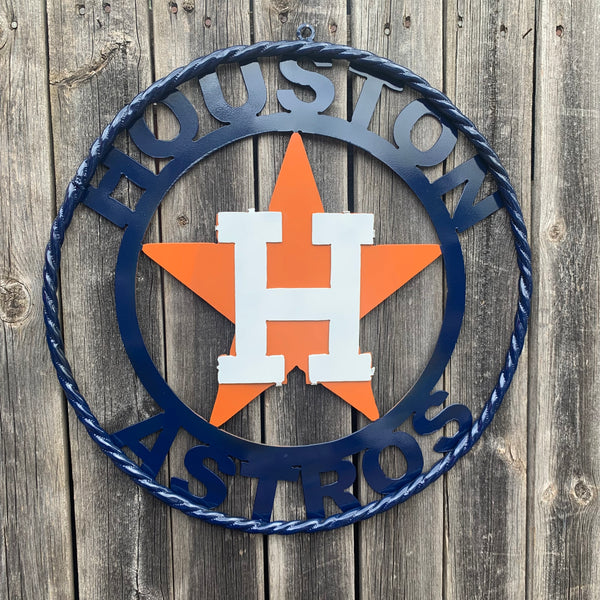 12",18",24",32",36" HOUSTON ASTROS ORANGE & NAVY  BLUE CUSTOM METAL VINTAGE CRAFT WALL ART HANDMADE