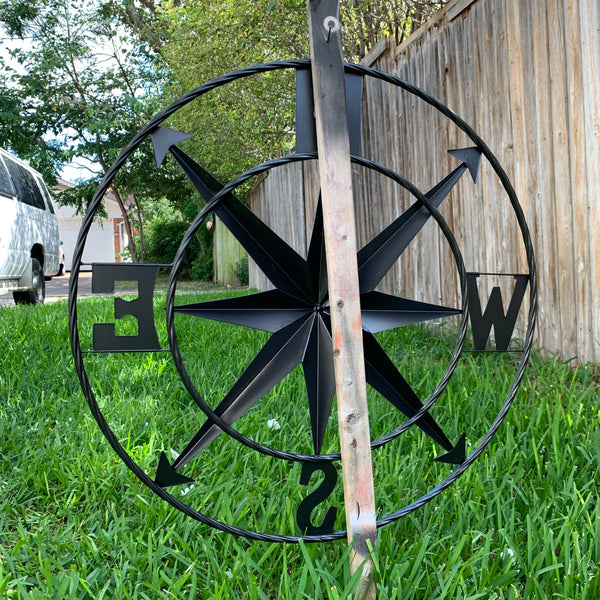 COMPASS NAVY BLUE 24" METAL SIGN WESTERN HOME DECOR HANDMADE NEW