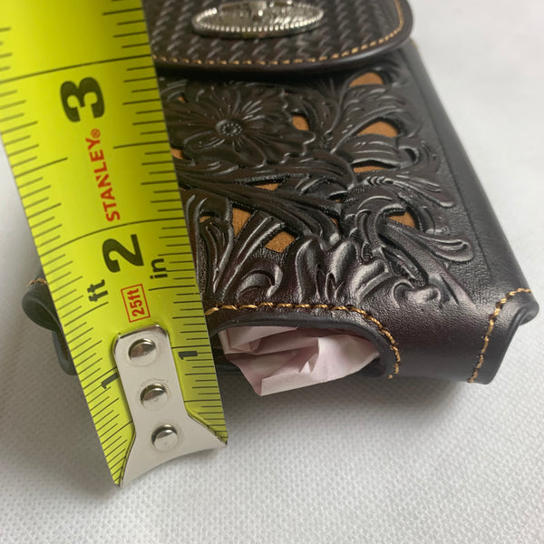#LG2002 7.5" LONGHORN COFFEE BROWN & BEIGE  LEATHER POUCH EXTRA LARGE  BELT LOOP HOLSTER CELL PHONE CASE UNIVERSAL OVERSIZE