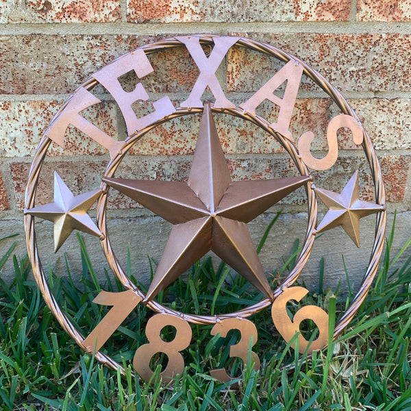 16", 20", 24", 32" TEXAS 1836 HAMMERED COPPER  BARN STAR METAL WALL WESTERN HOME DECOR RED WHITE BLUE ART