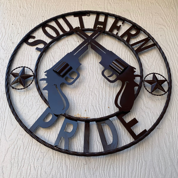 #SI_XL2132 SOUTHERN PRIDE 24" GUNS PISTOLS BROWN METAL WALL ART WESTERN HOME DECOR NEW