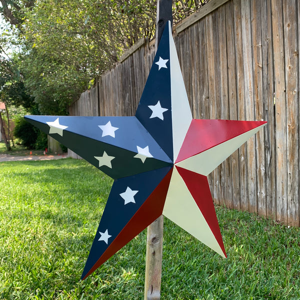 12",16",24",30",36" USA AMERICAN FLAG STAR STYLE #1 RED WHITE & BLUE METAL BARN STAR WALL ART HANDMADE STYLE# 1