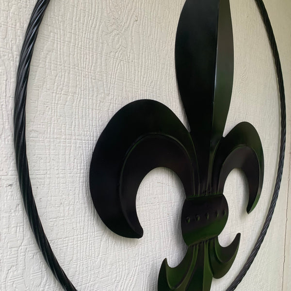 #EH10645 24", 36" GLOSS BLACK FLEUR DE LIS METAL WALL ART SIGN WESTERN HOME DECOR HANDMADE NEW