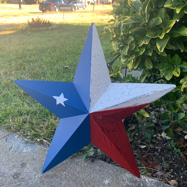 CRACKLE STYLE RED WHITE & BLUE METAL BARN STAR METAL WALL ART WESTERN HOME DECOR RUSTIC NEW