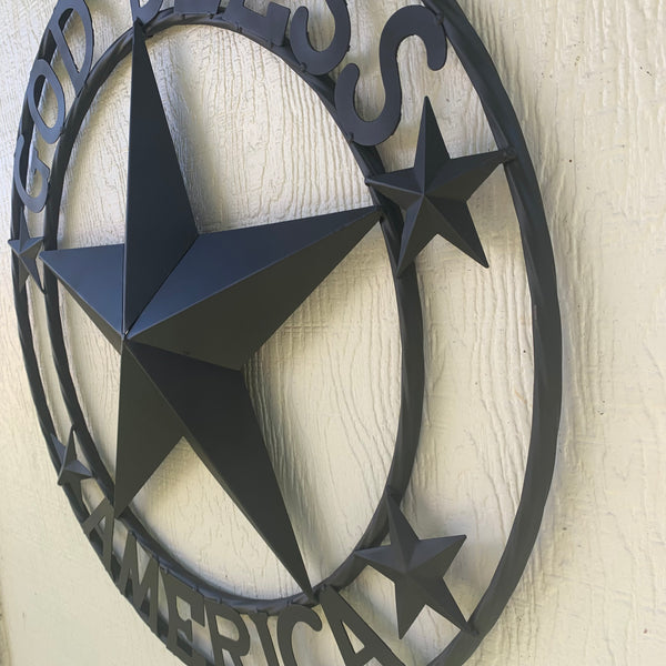 GOD BLESS AMERICA BLACK METAL BARN LONESTAR TWISTED RING METAL ART WESTERN HOME DECOR HANDMADE NEW-#EH10487