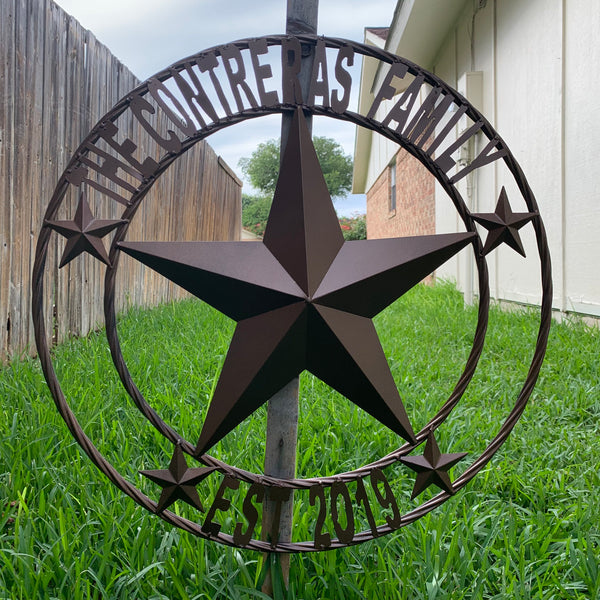 KOLET FAMILY STYLE YOUR CUSTOM FAMILY NAME STAR METAL BARN STAR ROPE RING KOLET FAMILY WESTERN HOME DECOR VINTAGE RUSTIC BROWN NEW HANDMADE 24",32",34",36",40",42",44",46",50"