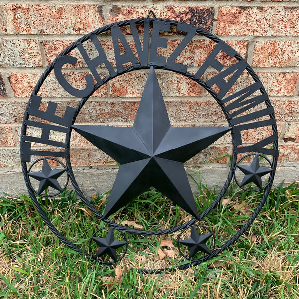 CHAVEZ STYLE CUSTOM FAMILY NAME STAR BLACK STEEL METAL BARN STAR ROPE RING WESTERN HOME DECOR VINTAGE NEW HANDMADE 24",32",34",36",40",42",44",46",50"