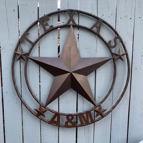 #EH11235 TEXAS A&M BARN STAR RUSTIC BROWN METAL LONE STAR CUSTOM METAL VINTAGE CRAFT TEAM STAR WESTERN HOME DECOR HANDMADE NEW