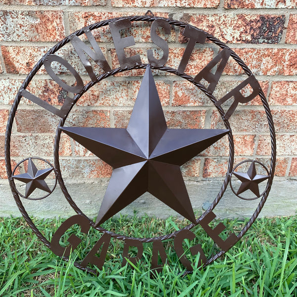 LONESTAR GARAGE STYLE CUSTOM BARN NAME STAR LONESTAR GARAGE METAL NAME BARN STAR WITH TWISTED ROPE RING 3d STAR ART WESTERN HOME DECOR RUSTIC BROWN